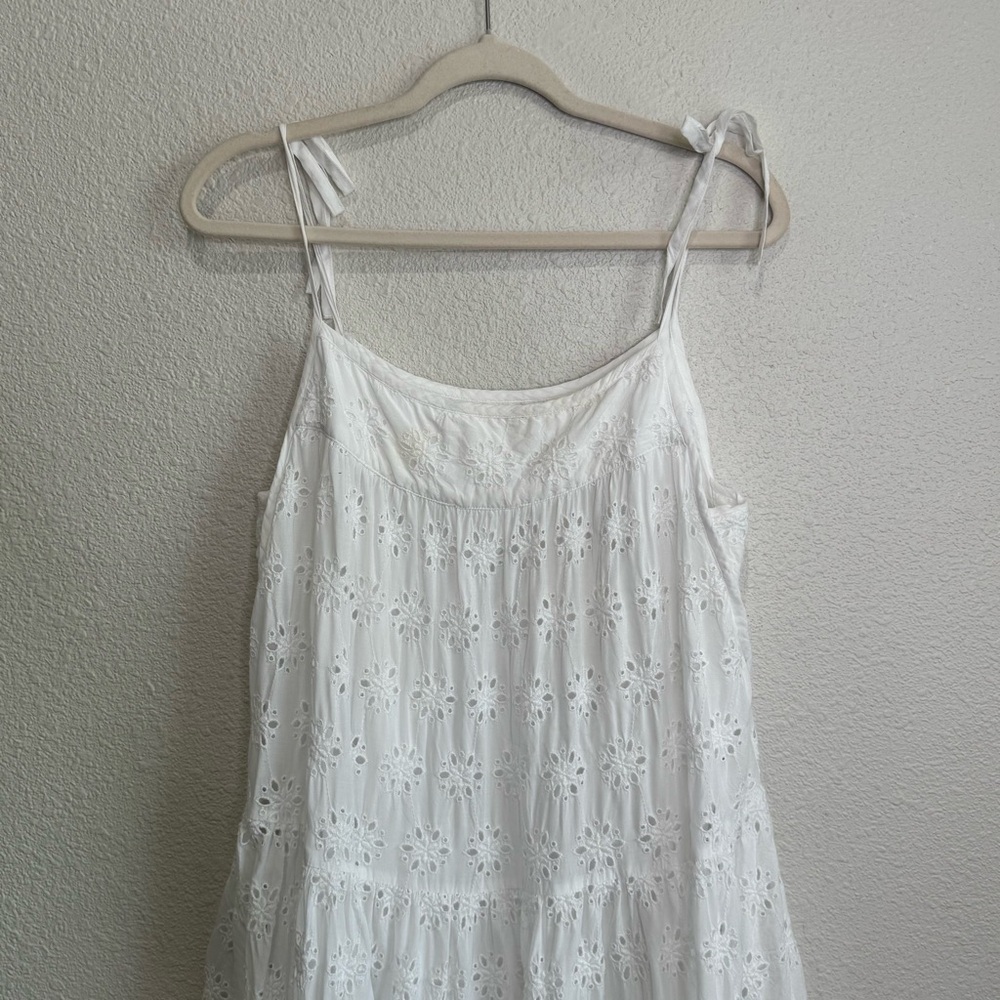 Lucky Brand Womens Large White Eyelet Cottagecore Flowy Dress Boho Coastal - Picture 9 of 10